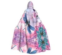 ZHAOUR Capa unisex con capucha de Halloween para adultos, flor rosa y libélula azul, capa de disfraz de cosplay con estampado completo, bata cómoda y duradera