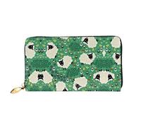 ZHAOUR Cartera de cuero con estampado navideño de seda dorada, cartera larga para mujer, cartera plegable delgada y ligera, tarjetero, Linda oveja de dibujos animados, One Size