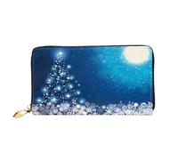 ZHAOUR Cartera de piel con estampado de galletas con chispas de chocolate, cartera larga para mujer, cartera plegable delgada y ligera, tarjetero, Copo de nieve azul de Navidad, One Size