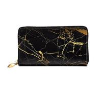 ZHAOUR Cartera de piel con estampado de galletas con chispas de chocolate, cartera larga para mujer, cartera plegable delgada y ligera, tarjetero, Fondo negro y dorado, One Size
