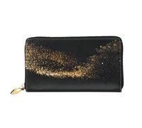 ZHAOUR Cartera de piel con estampado de tigre en la selva, cartera larga para mujer, cartera plegable delgada y ligera, tarjetero, Arena negra dorada, One Size