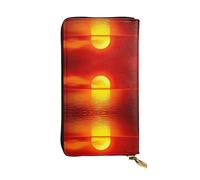 ZHAOUR Elegante cartera de cuero con estampado de búho de ojos amarillos, cartera plegable ligera, múltiples ranuras para tarjetas y bolsillo con cremallera para monedas, Red Sunrise, Talla única