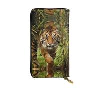 ZHAOUR Elegante cartera de cuero con estampado de dibujos animados King Kong, cartera plegable ligera, múltiples ranuras para tarjetas y bolsillo con cremallera para monedas, Tigre en la selva, Talla