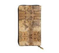 ZHAOUR Elegante cartera de cuero con estampado de la bandera de Estados Unidos, ligera, plegable, múltiples ranuras para tarjetas y bolsillo con cremallera para monedas, Mapa del viejo mundo vintage