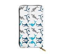 ZHAOUR Elegante cartera de cuero con estampado de la bandera de Estados Unidos, ligera, plegable, múltiples ranuras para tarjetas y bolsillo con cremallera para monedas, Tiburones de dibujos animados