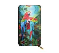 ZHAOUR Elegante cartera de cuero con estampado de la bandera de Estados Unidos, ligera, plegable, múltiples ranuras para tarjetas y bolsillo con cremallera para monedas, Loros de dos colores, Talla