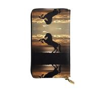 ZHAOUR Elegante cartera de cuero con estampado de oso marrón y oso blanco, cartera plegable ligera, múltiples ranuras para tarjetas y bolsillo con cremallera para monedas, The Sunset Stallion (1