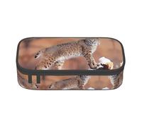 ZHAOUR Estuche para lápices con diseño de cerdito rojo, organizador multiusos, tela Oxford duradera, múltiples compartimentos, Canada Lynx, Talla única, Mochila escolar