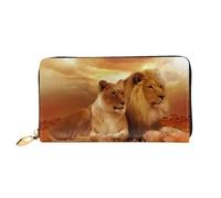 ZHAOUR Hermosa cartera de cuero con estampado de árbol para las cuatro estaciones, cartera larga para mujer, cartera plegable delgada y ligera, tarjetero, León africano y leona, One Size