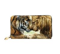 ZHAOUR Lovely Cartoon Cats (1) Cartera de piel estampada - Cartera larga para mujer, cartera plegable delgada y ligera, tarjetero, Tigre blanco y león (1), One Size