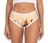 ZHAOUR Ropa interior de encaje para mujer - Calzoncillos con estampado de caballo en arena del desierto con elástico suave, sexy para uso diario moderno, blanco, M