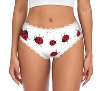 ZHAOUR Ropa interior de encaje para mujer - Calzoncillos con estampado de mariquita de siete estrellas con elástico suave, sexy para uso diario moderno, blanco, S