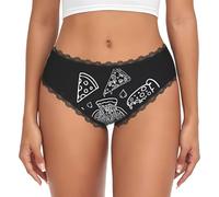 ZHAOUR Ropa interior de encaje para mujer - Calzoncillos estampados de constelación de pizza para mujer con elástico suave, sexy para uso diario moderno, Negro, S