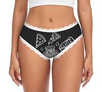 ZHAOUR Ropa interior de encaje para mujer - Calzoncillos estampados de constelación de pizza para mujer con elástico suave, sexy para uso diario moderno, blanco, L