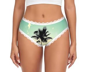 ZHAOUR Ropa interior de encaje para mujer, ropa interior con estampado de pareja casada caminando en la playa con elástico suave, sexy para uso diario moderno, blanco, S