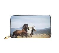 ZHAOUR Seven Star - Cartera de piel con estampado de mariquita, cartera larga para mujer, cartera plegable delgada y ligera, tarjetero, Arte corriendo de caballos, One Size