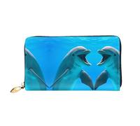 ZHAOUR Seven Star - Cartera de piel con estampado de mariquita, cartera larga para mujer, cartera plegable delgada y ligera, tarjetero, Lindo delfín, One Size