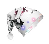 ZHAOUR Sombrero de Navidad LED para adultos - Sombrero de Papá Noel con estampado de flor de cerezo de bambú, gorro de felpa suave para Navidad, Año Nuevo