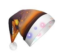 ZHAOUR Sombrero de Navidad LED para adultos - Sombrero de Papá Noel con estampado de linternas voladoras chinas, gorro de felpa suave para Navidad, Año Nuevo