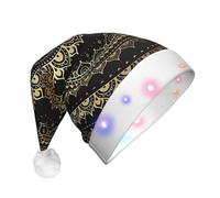 ZHAOUR Sombrero de Navidad LED para adultos, sombrero de Papá Noel con estampado de mandala caleidoscopio, gorro de felpa suave para Navidad, Año Nuevo