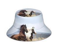 ZHAOUR Sombrero de pescador reflectante con estampado de hielo y fuego, gorra de pescador reversible, diseño de ala ancha para senderismo al aire libre, playa, Caballos Running Art, Talla única