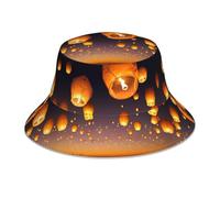 ZHAOUR Sombrero de pescador reflectante con estampado negro clásico de la película, gorra de pescador reversible, diseño de ala ancha para senderismo al aire libre, playa, Faroles voladores chinos