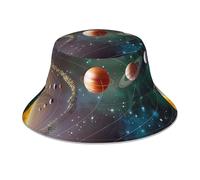 ZHAOUR Sombrero de pescador reflectante con estampado negro clásico de la película, gorra de pescador reversible, diseño de ala ancha para senderismo al aire libre, playa, Planet Space Solar System