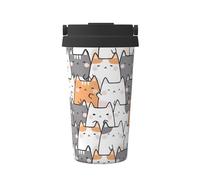 ZHAOUR Taza de café aislada con estampado de gatos naranjas, vaso de viaje de 500 ml con tapa abatible, taza de acero inoxidable de doble capa
