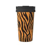 ZHAOUR Taza de café aislada con estampado de leopardo y tigre naranja, vaso de viaje de 500 ml con tapa abatible, taza de acero inoxidable de doble capa
