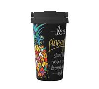 ZHAOUR Taza de café aislada con estampado de piña y frutas coloridas, vaso de viaje de 500 ml con tapa abatible, taza de acero inoxidable de doble capa