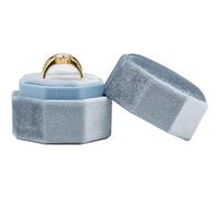 ZHAOYCSH Caja de Anillos de Matrimonio Hexagonal en Terciopelo de Espiga con Tapa Desmontable, 2 Ranuras para Anillos de Compromiso y Boda para Propuesta, Ceremonia, San Valentín, Azul