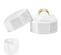 ZHAOYCSH Caja de Anillos de Matrimonio Hexagonal en Terciopelo de Espiga con Tapa Desmontable, 2 Ranuras para Anillos de Compromiso y Boda para Propuesta, Ceremonia, San Valentín, Blanco