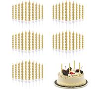 ZHAOYCSH Velas de Cumpleaños en Espiral, 50 Pzas de Velas Metálicas para Pasteles con Soporte - Decoración para Fiestas, Bodas, Cupcakes, Aniversario, Tartas (Oro Brillante)