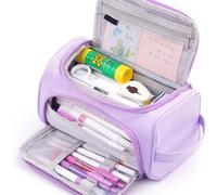 ZHAPEG Estuche multifuncional de gran capacidad, doble capa, múltiples compartimentos, de lona, para estudiantes