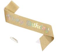 ZHBDPaty Faja de cumpleaños con purpurina dorada con perla y pin de seguridad para niñas y mujeres