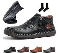 ZHCBAUA Botas de conducción de cuero de primera calidad hechas a mano para hombre, las primeras botas de conducción jóvenes, ligeras, al tobillo, planas, transpirables, antideslizantes, zapatos de