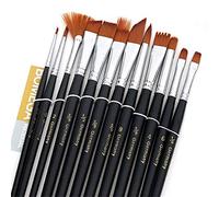 ZHCHAO - 12 pinceles acrílicos para acuarelas, pintura al óleo, pintura de acuarela, mango de madera, pincel corto para pintar en miniatura