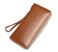 ZHCHAO Bolso de cuero for mujer, Cartera larga de cuero, Bolso de muñeca for mujer, Cartera larga de cuero con múltiples ranuras(Brown)