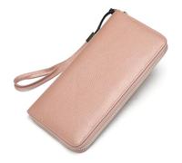 ZHCHAO Bolso de cuero for mujer, Cartera larga de cuero, Bolso de muñeca for mujer, Cartera larga de cuero con múltiples ranuras(Roze)