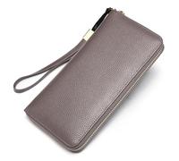 ZHCHAO Bolso de cuero for mujer, Cartera larga de cuero, Bolso de muñeca for mujer, Cartera larga de cuero con múltiples ranuras(Gray)