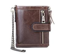 ZHCHAO Cartera con Doble Cremallera y Cadena for Hombre, Tarjetero de Capa Superior Corta, Clip for Dinero de Triple Pliegue(Brown)