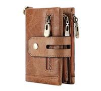ZHCHAO Cartera de Hombre Vertical de Primera Capa Multifuncional con Doble Cremallera(Brown)