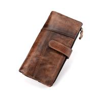 ZHCHAO Cartera Larga de Empalme de Piel de Vaca de Color Vintage for Hombre, Billetera Informal con múltiples Tarjetas