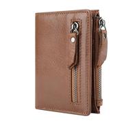 ZHCHAO Cartera Vintage Multifuncional con Doble Cremallera for Hombre de Nivel Superior con Clip Corto for Billetes(Brass)