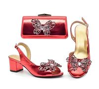 ZHCHAO Conjunto de Bolsa de Zapatos Brillante con Tacones Gruesos de Estilo Europeo y Accesorios de Lazo(40)
