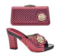 ZHCHAO Conjunto de Bolso de Zapatos Tacones Tacones Gruesos Accesorio con pedrería Bolso de Cena Bolso de Embrague(39)