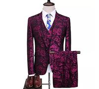 ZHCHAO Conjunto de Traje Ajustado Estampado for Hombre, 3 Piezas, Vestido de Novio, Esmoquin, Traje Personalizado, Traje Bordado for Banquete(M)