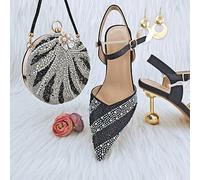 ZHCHAO Conjunto de Zapatos y Bolso de Mujer Bola Tacones Puntiagudos Negros con Fiesta(41 EU)