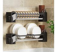 ZHCHAO - Escurreplatos de pared de acero inoxidable para cuencos y platos, bandeja de secado de cocina, organizador de cocina con soporte para colgar cucharas de palillos (Argento, 6 x 44 x 15 cm)