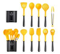 ZHCHAO Juego de 11 utensilios de cocina antiadherentes con mango de silicona, cuchara de cocina, espátula, clip de alimentos, cepillo de aceite, batidor
